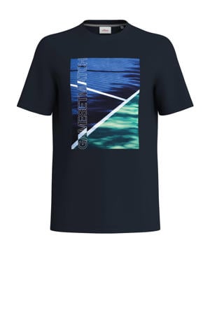 regular fit T-shirt met printopdruk blauw zwart