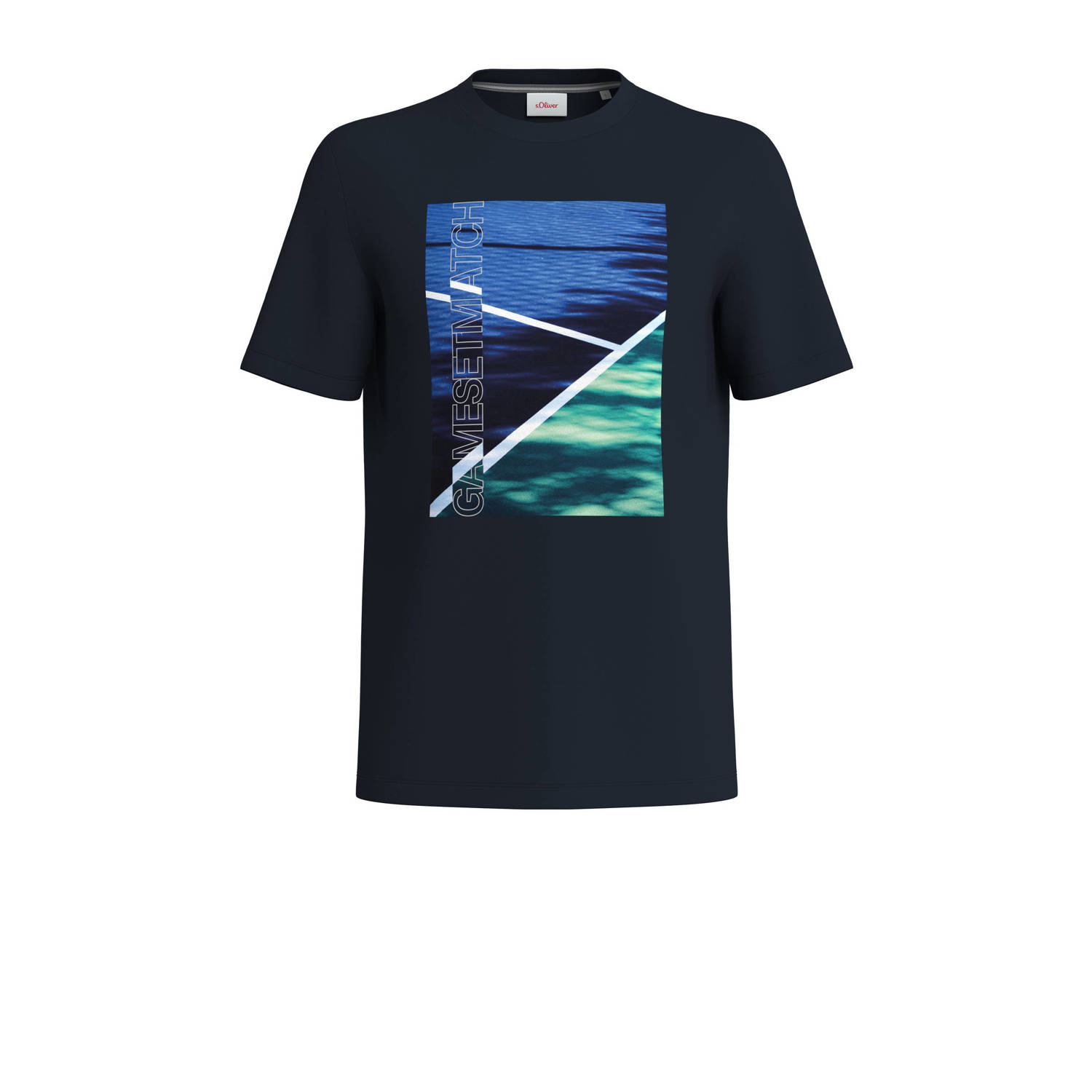 S.Oliver regular fit T-shirt met printopdruk blauw zwart