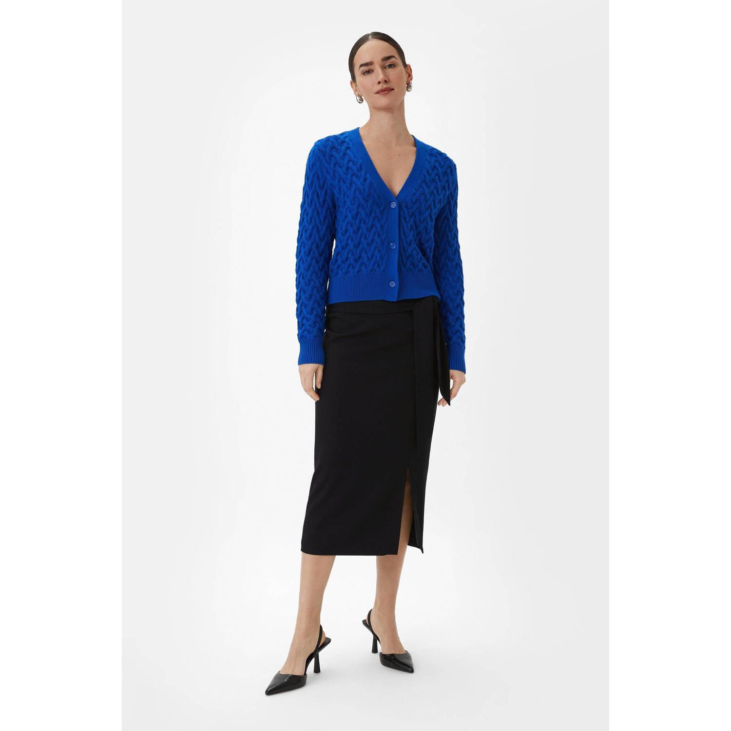 comma midi rok met split zwart