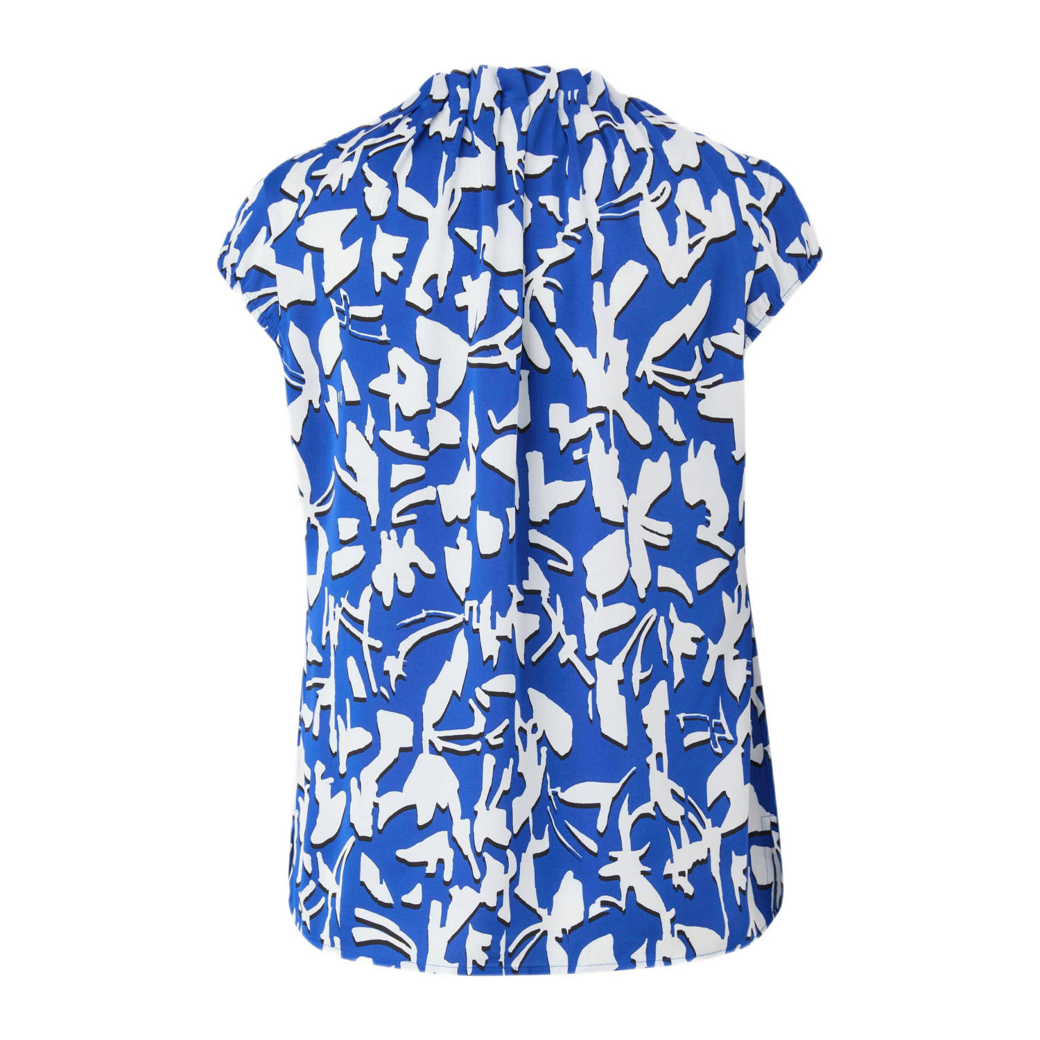 comma blousetop met all over print en plooien blauw wit