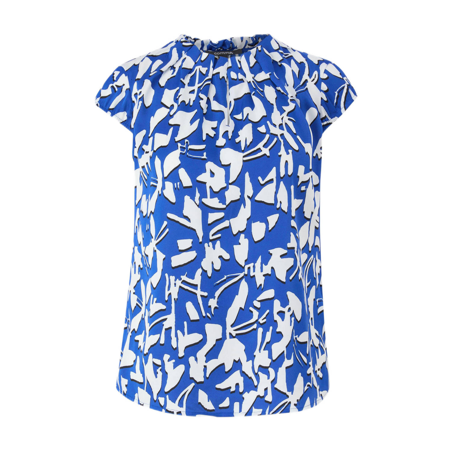 Comma blousetop met all over print en plooien blauw wit