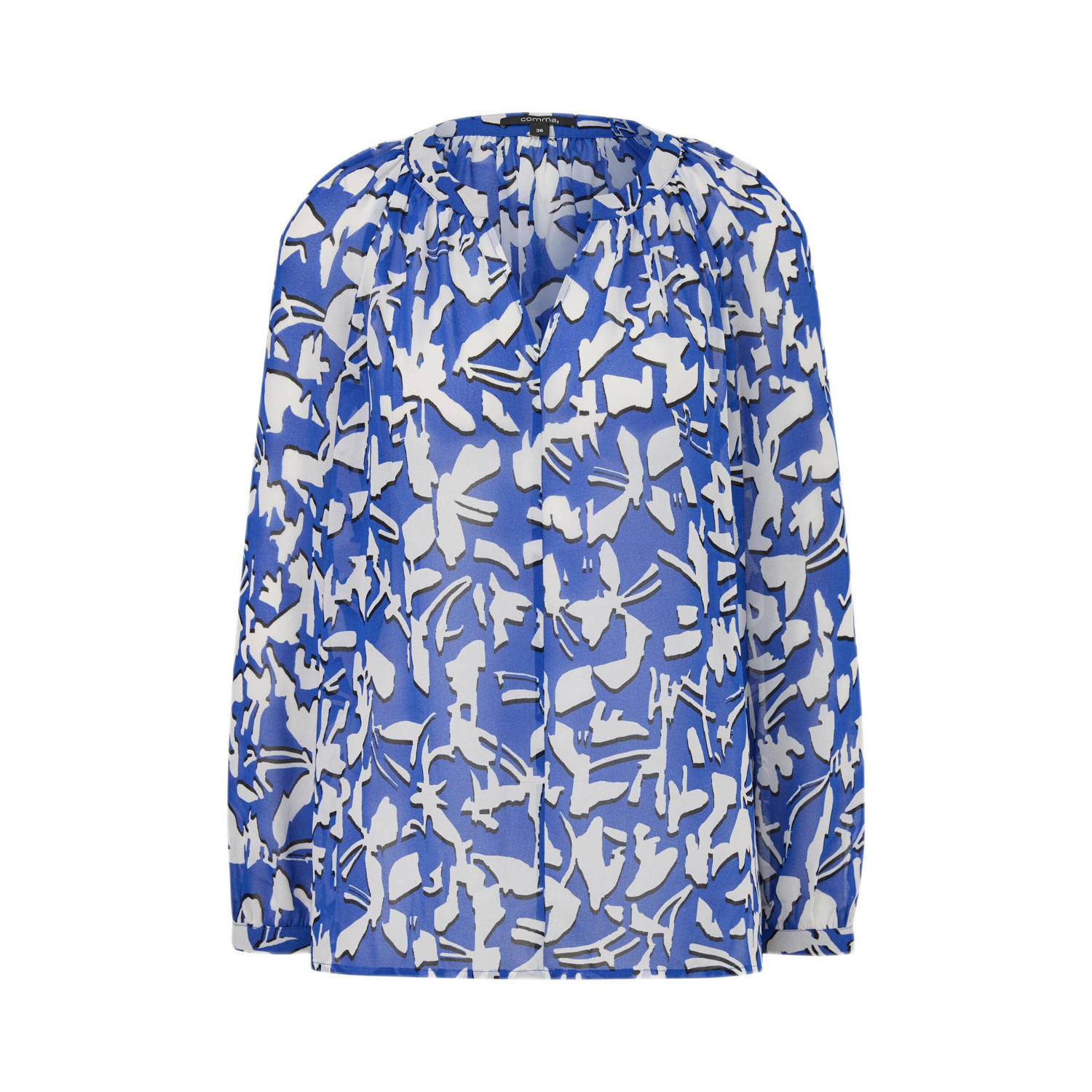 Comma blousetop met all over print blauw wit