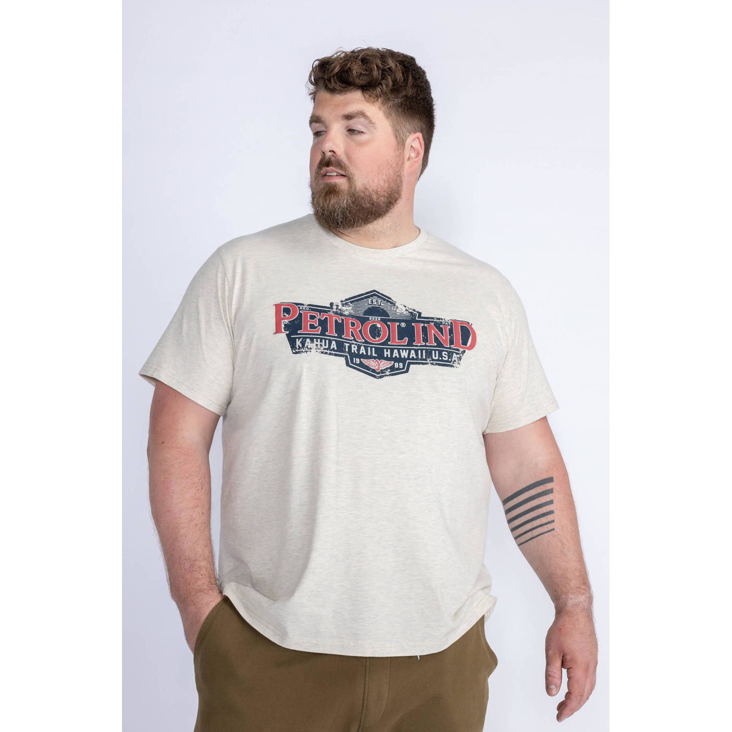 Petrol industries Plus Size T-shirt met printopdruk antique white melee