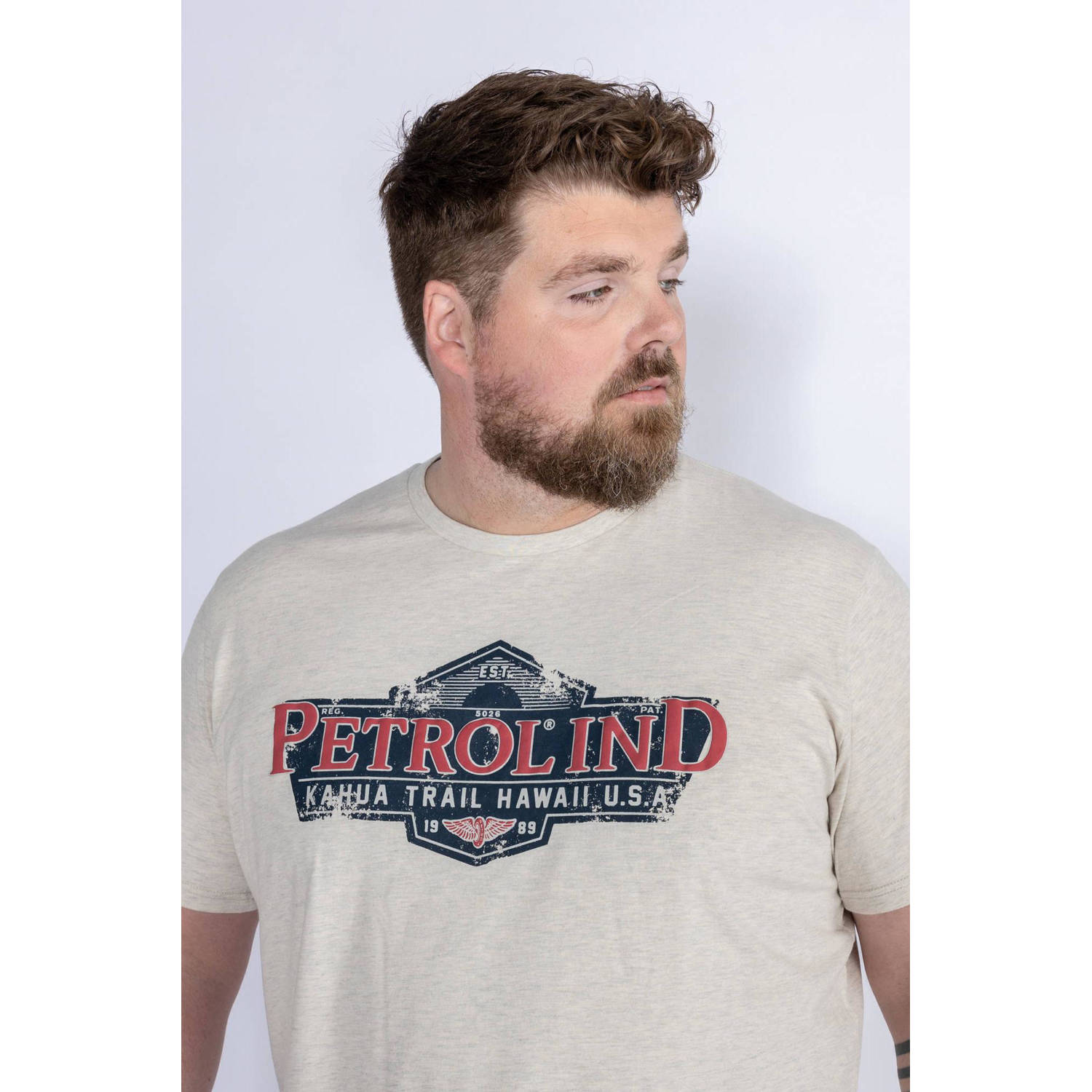 Petrol industries Plus Size T-shirt met printopdruk antique white melee