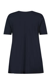 thumbnail: Blauwe dames Plus Basics top van travelstof met effen, korte mouwen en V-hals