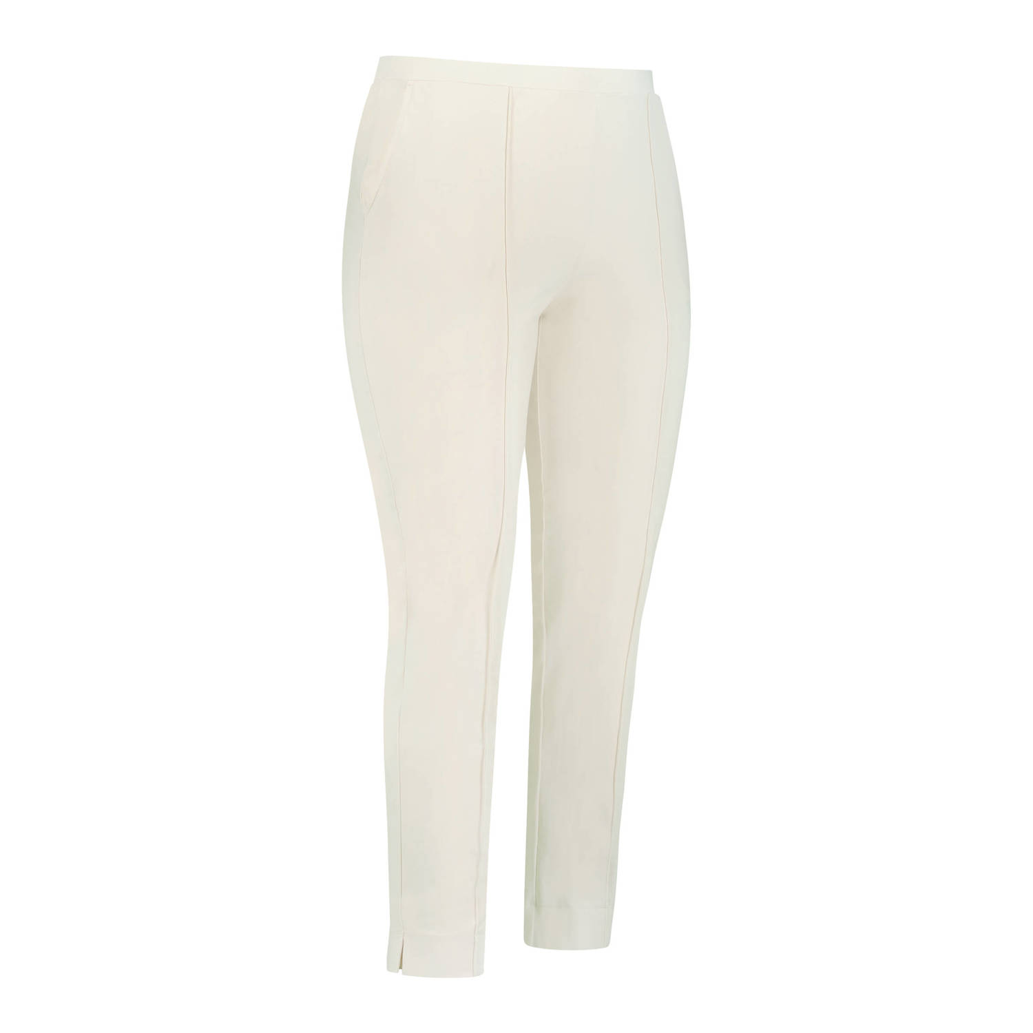 Plus Basics slim fit pantalon van travelstof creme