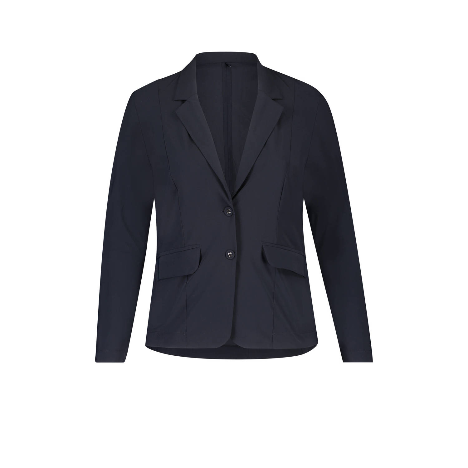Plus Basics rechtvallende blazer van travelstof blauw