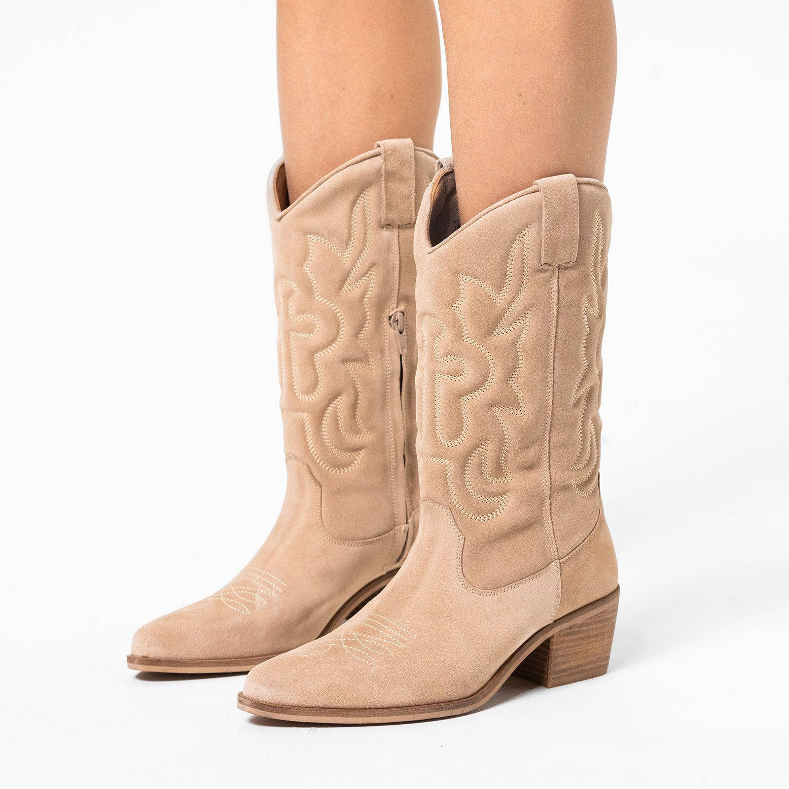Manfield suède cowboylaarzen beige | wehkamp
