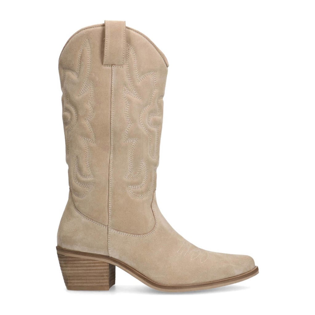 Beige dames Manfield suède cowboylaarzen met ritssluiting