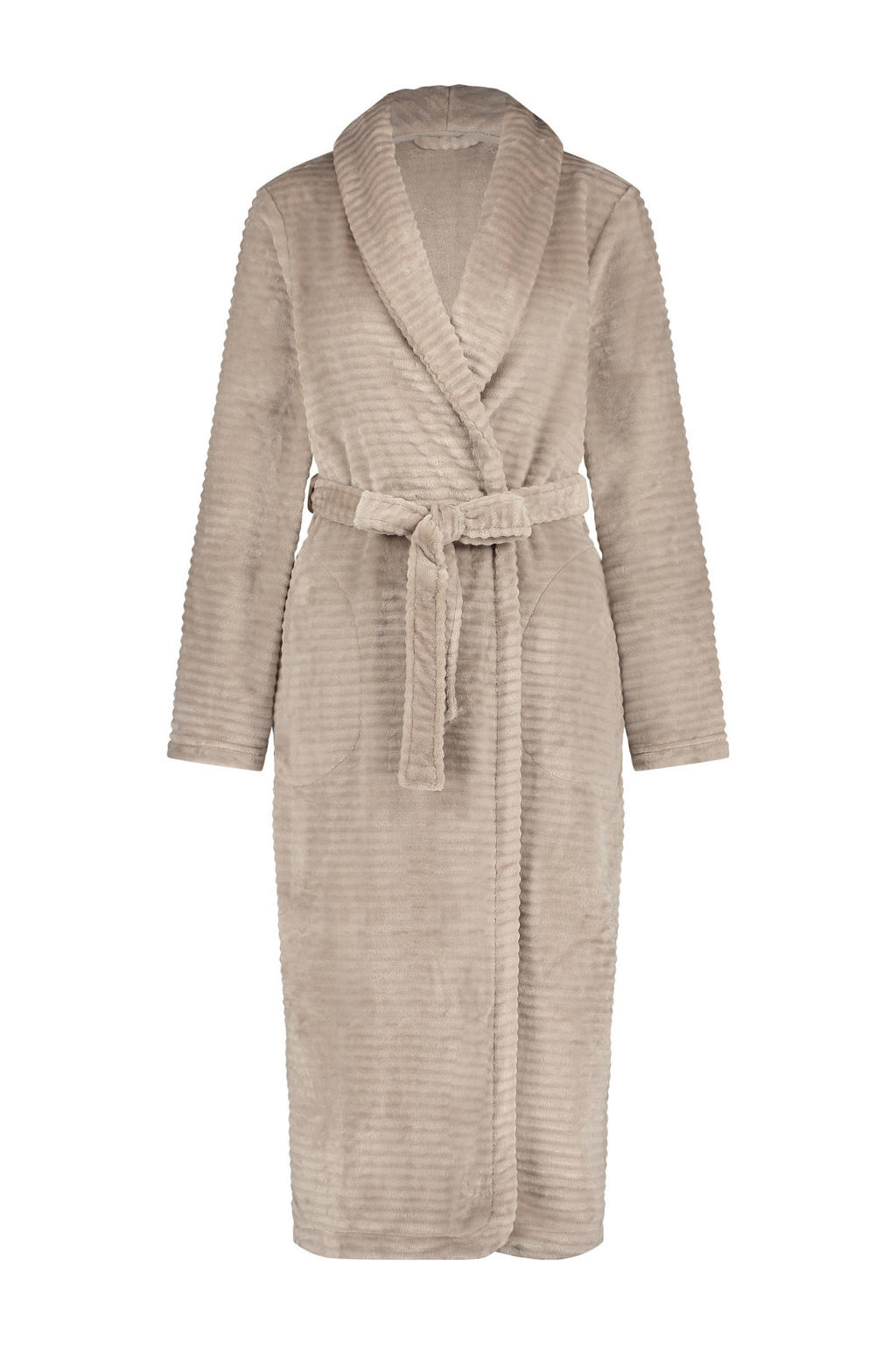 Hunkemöller fleece badjas met ribstructuur beige | wehkamp