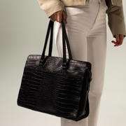 thumbnail: Manfield leren shopper met crocoprint zwart