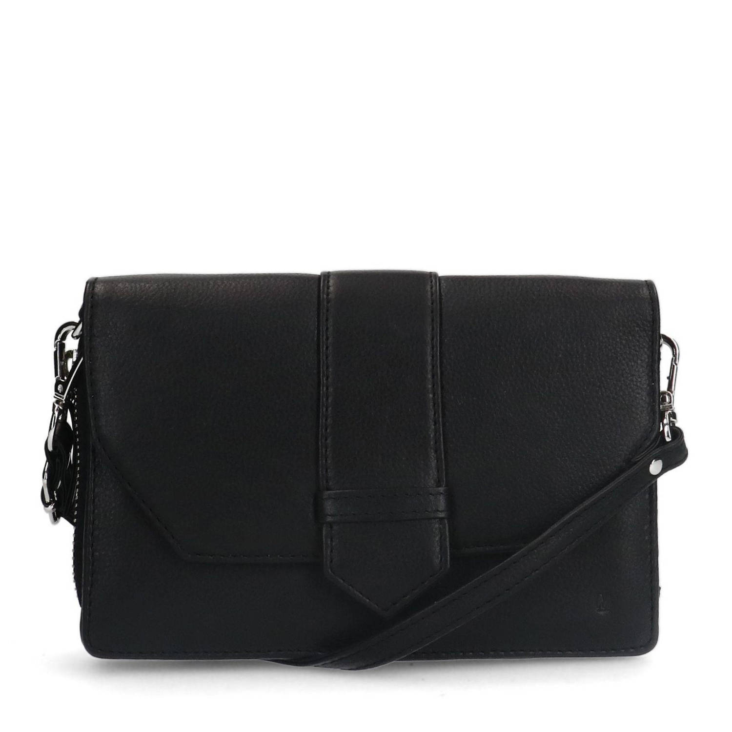 Manfield leren crossbody tas zwart