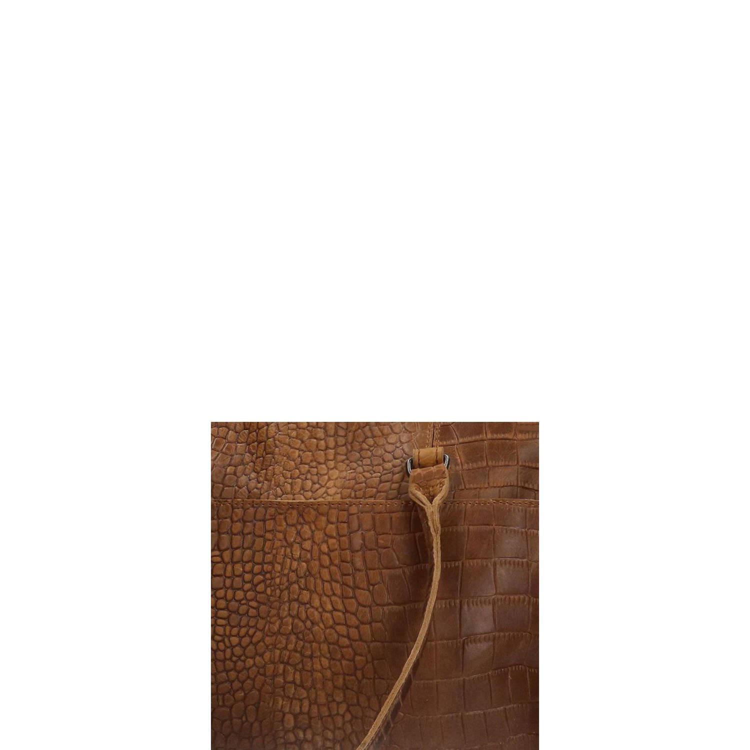 Manfield leren shopper met crocoprint cognac