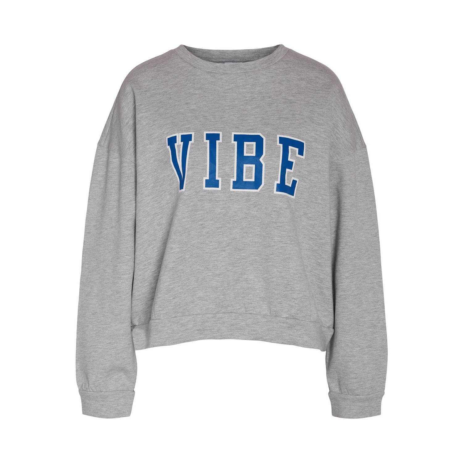 NOISY MAY sweater NMVIBE met tekst grijs blauw