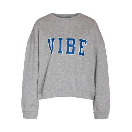 NOISY MAY sweater NMVIBE met tekst grijs/blauw