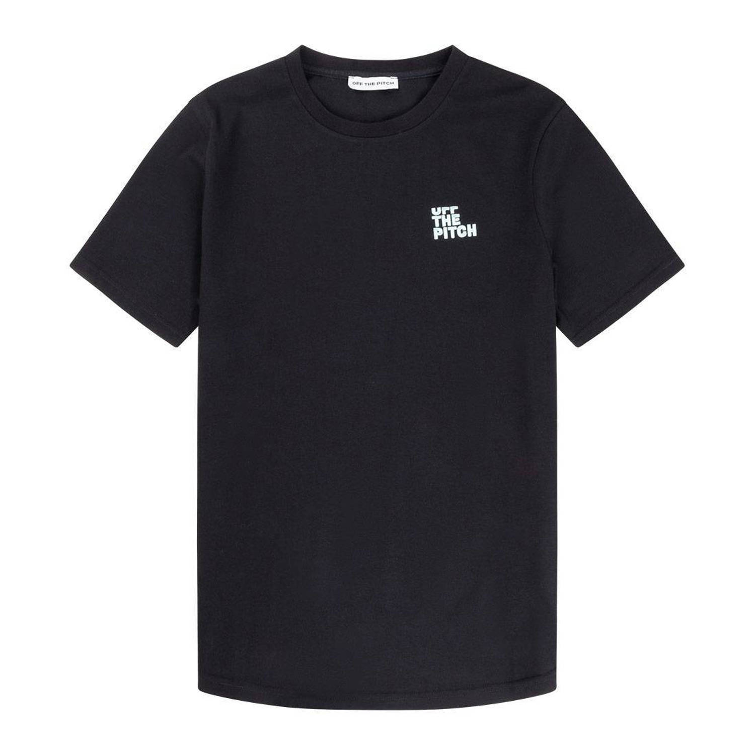 Off The Pitch slim fit T-shirt Fullstop met backprint zwart