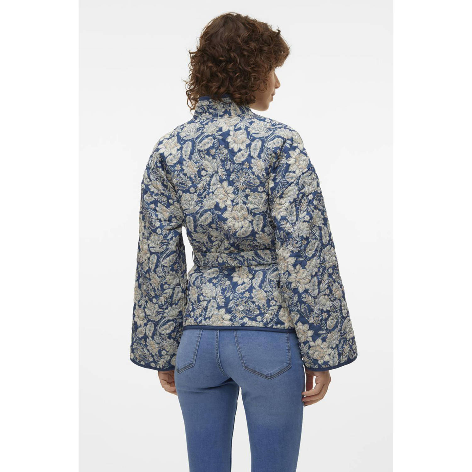 VERO MODA gebloemde reversible quilted jasje VMJANE blauw ecru