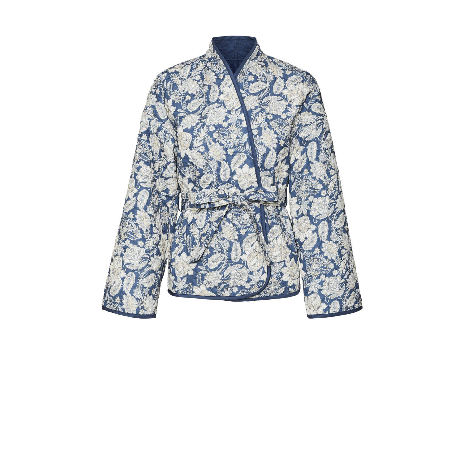 VERO MODA gebloemde reversible quilted jasje VMJANE blauw ecru