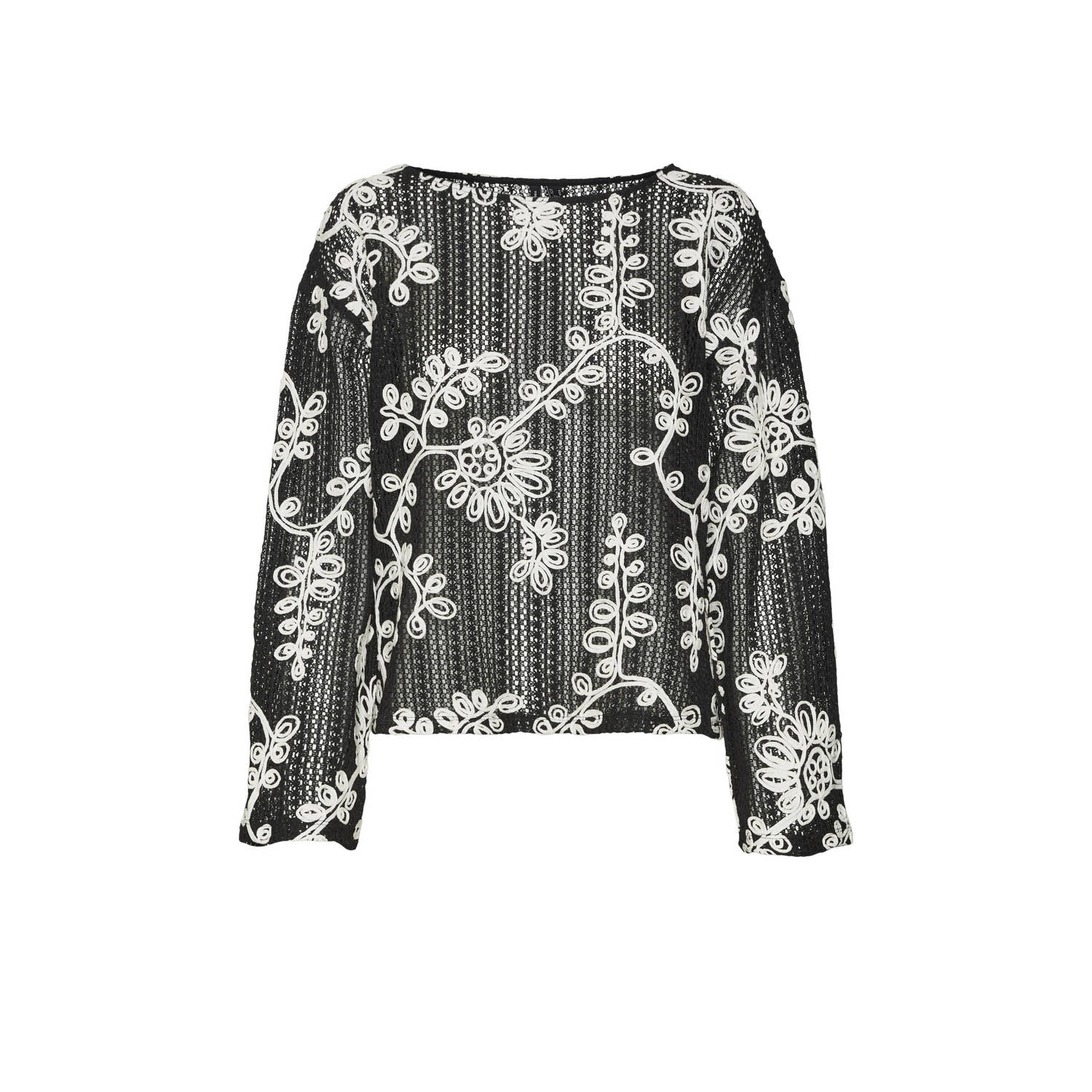 VERO MODA gehaakte top VMCLARA met all over print en borduursels zwart ecru