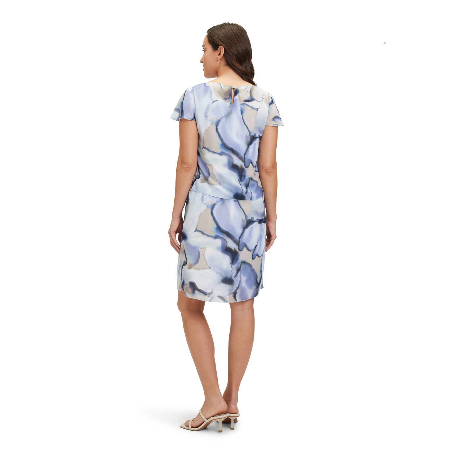 Betty Barclay jurk met all over print en plooien cream blue