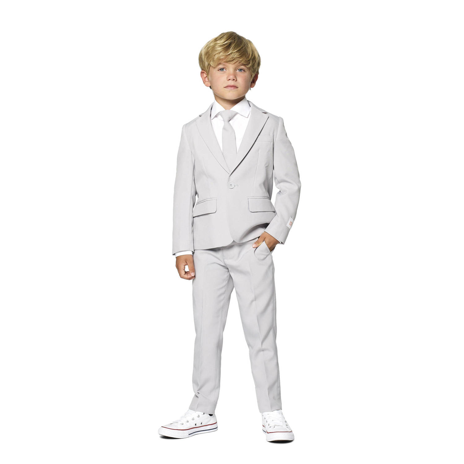 OppoSuits kostuum lichtgrijs Jongens Polyester Reverskraag Effen 110 116