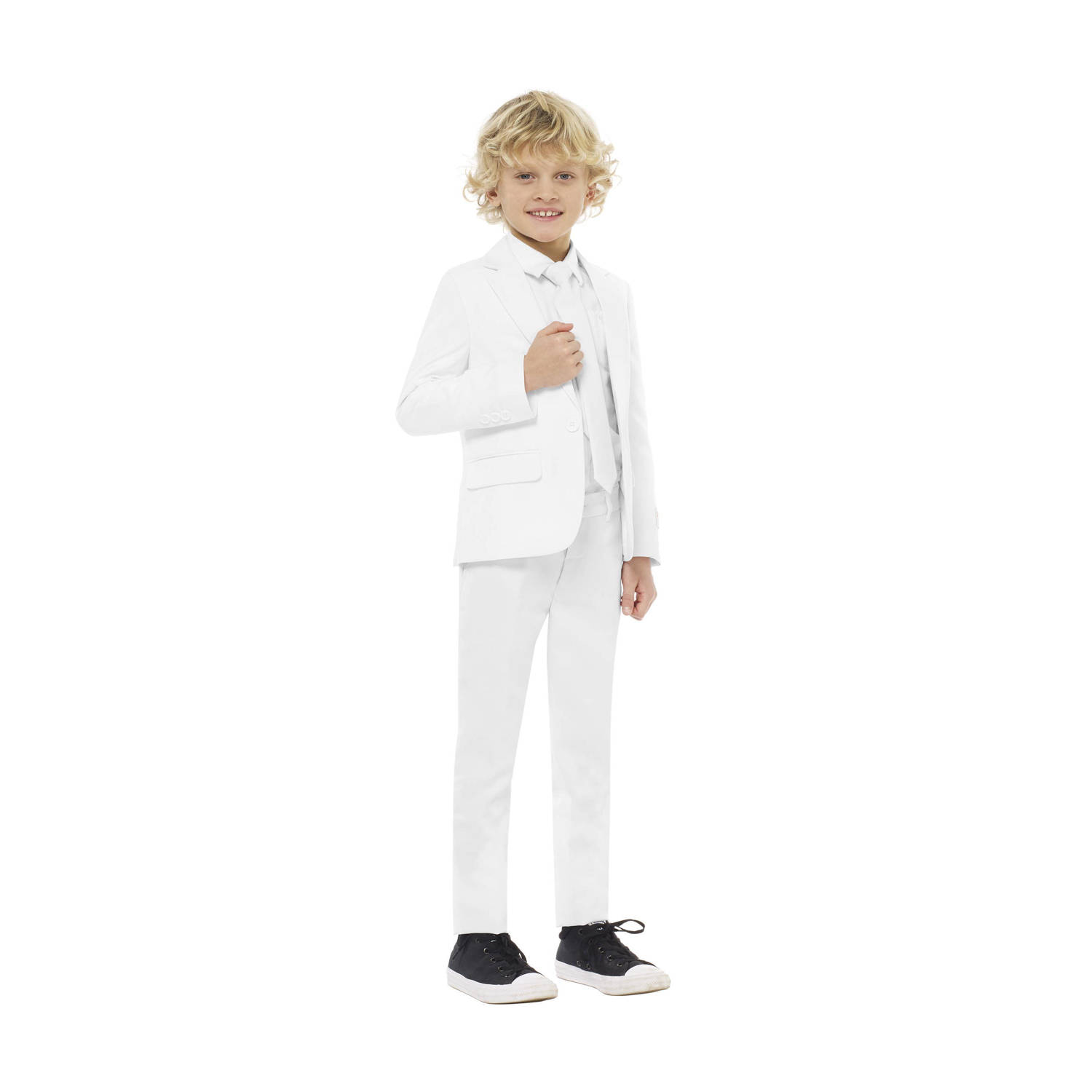 OppoSuits kostuum wit Jongens Polyester Reverskraag Effen 110 116