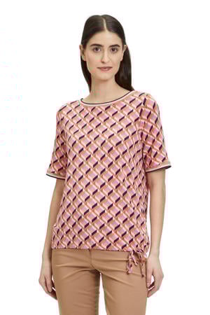top met all over print rood/beige