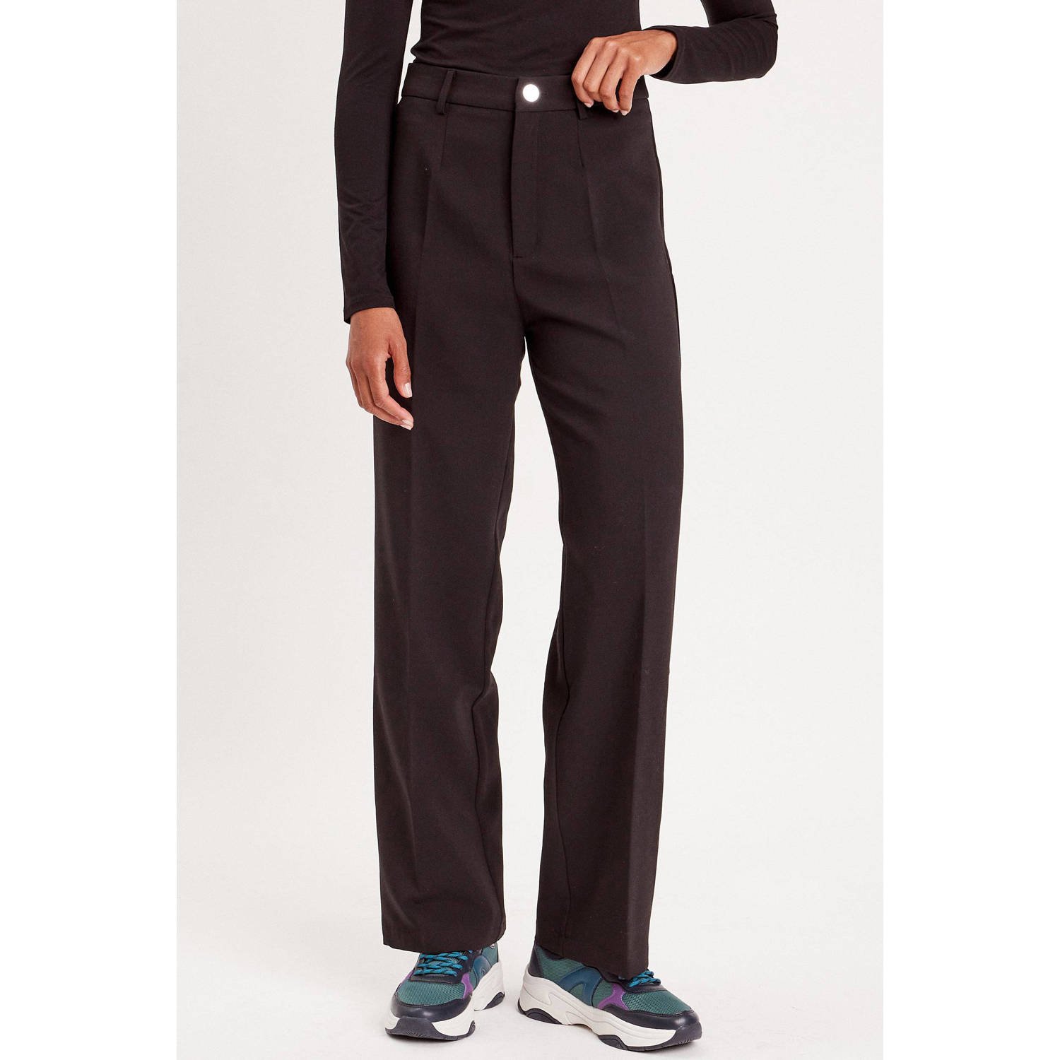 Cache high waist straight fit pantalon zwart