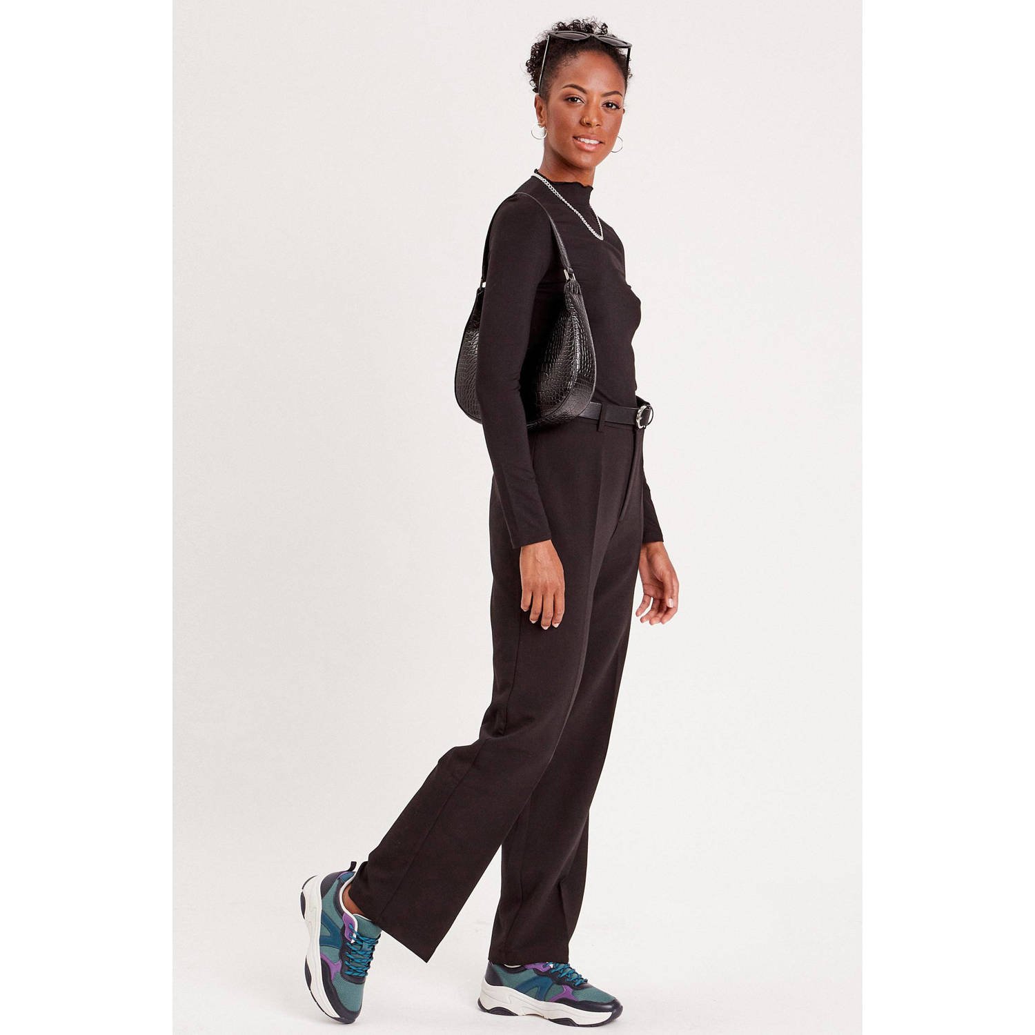 Cache high waist straight fit pantalon zwart