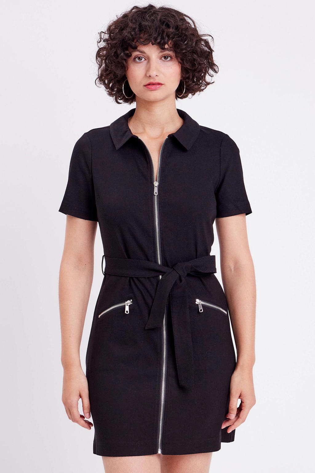 Zwarte Aansluitende Jumpsuit met Ritssluiting