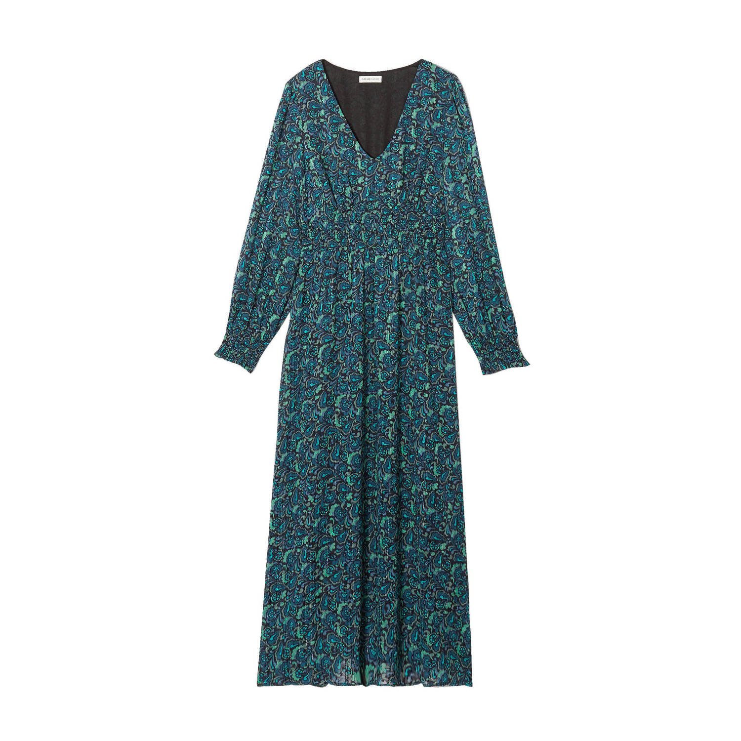Cache semi-transparante jurk met all over print en glitters marine turquoise