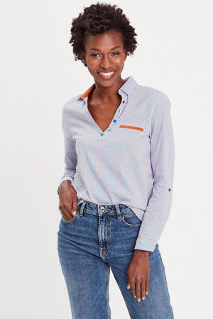 geweven blousetop met grafische print blauw/ roodbruin