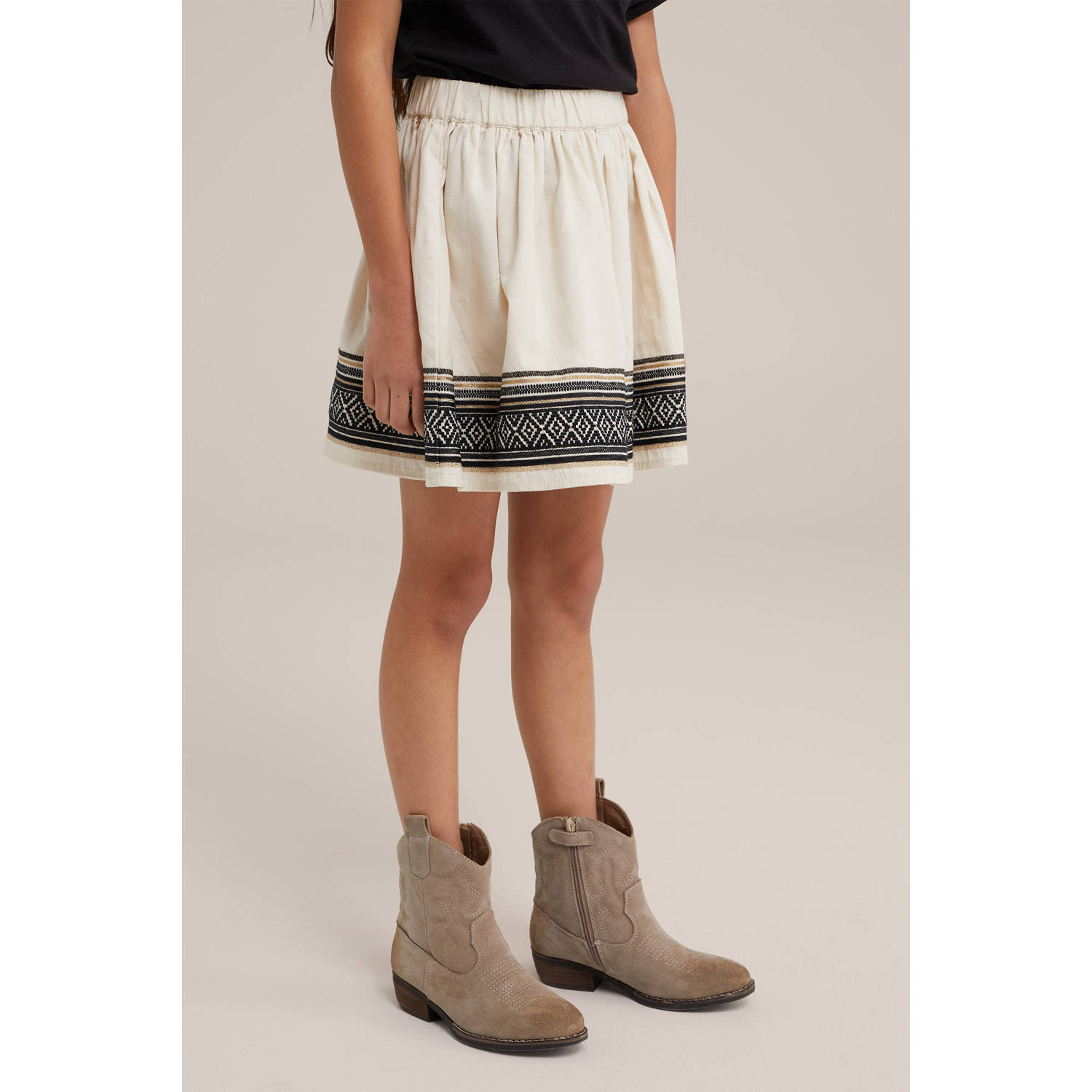 WE Fashion rok ecru zwart Meisjes Katoen Effen 110 116