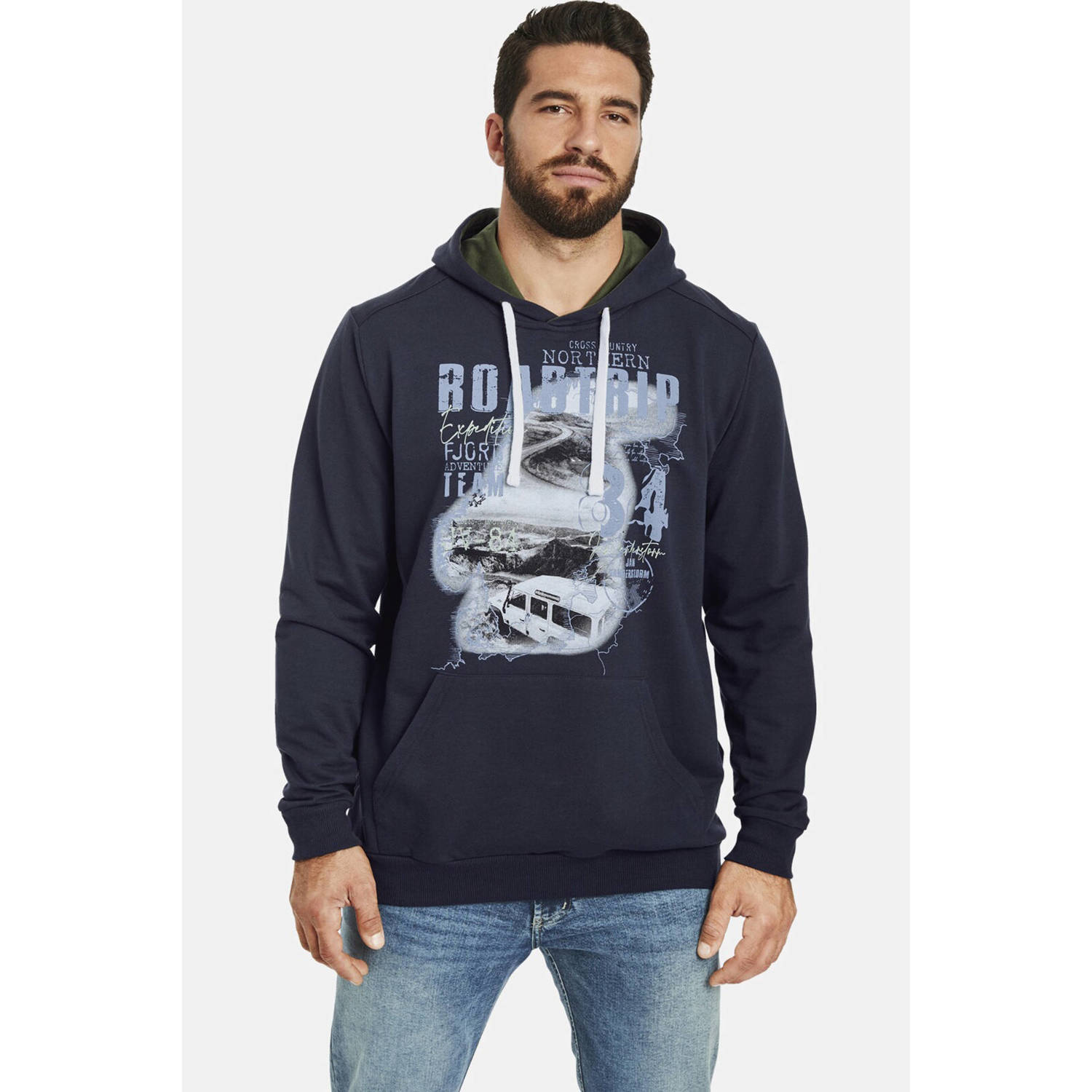 Jan Vanderstorm +FIT Collectie hoodie INGOMAR Plus Size met printopdruk donkerblauw