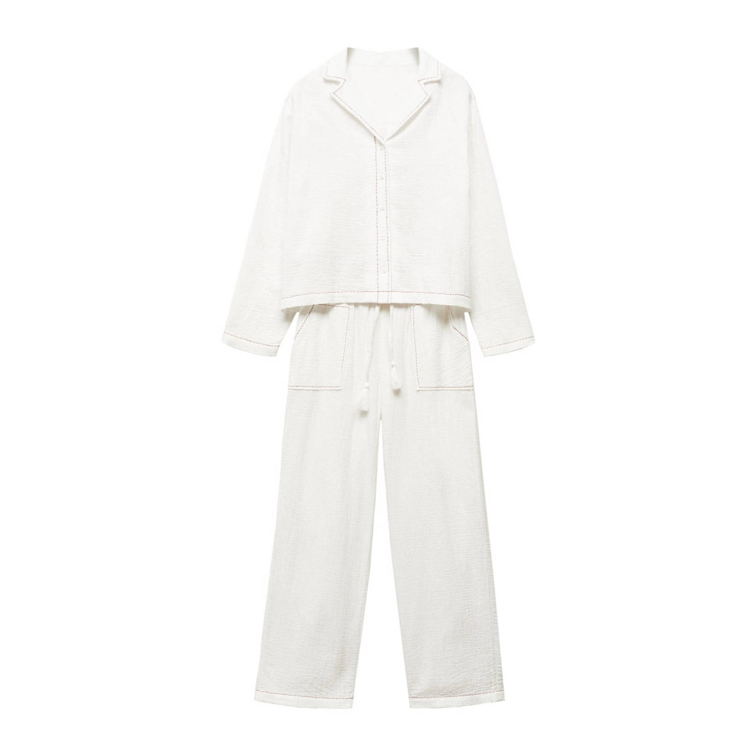 Mango Kids pyjama (set van 1) Ecru Meisjes Katoen Reverskraag Effen 152(XXS)