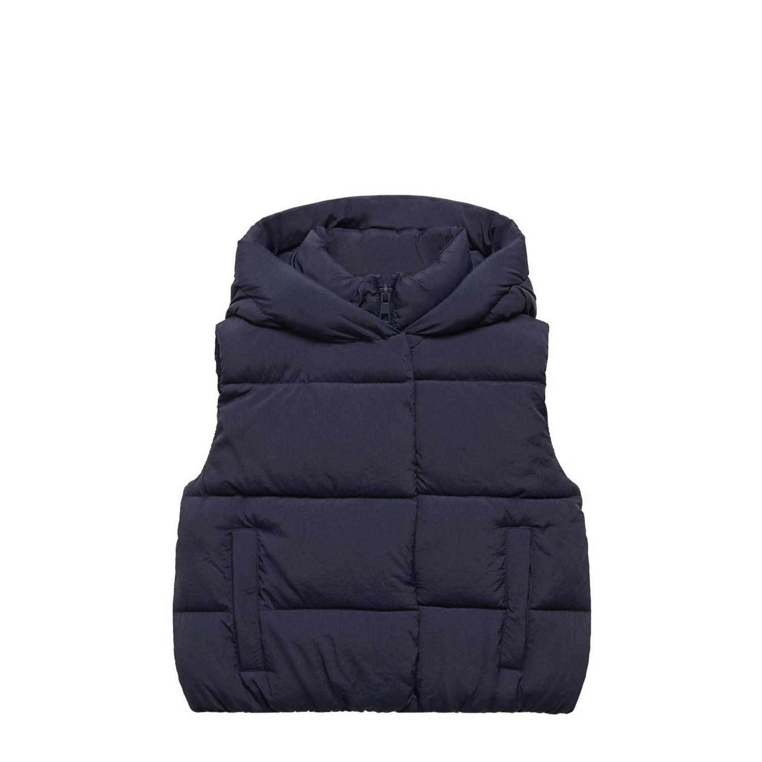 Mango Kids bodywarmer donkerblauw Meisjes Polyamide Capuchon Effen 116