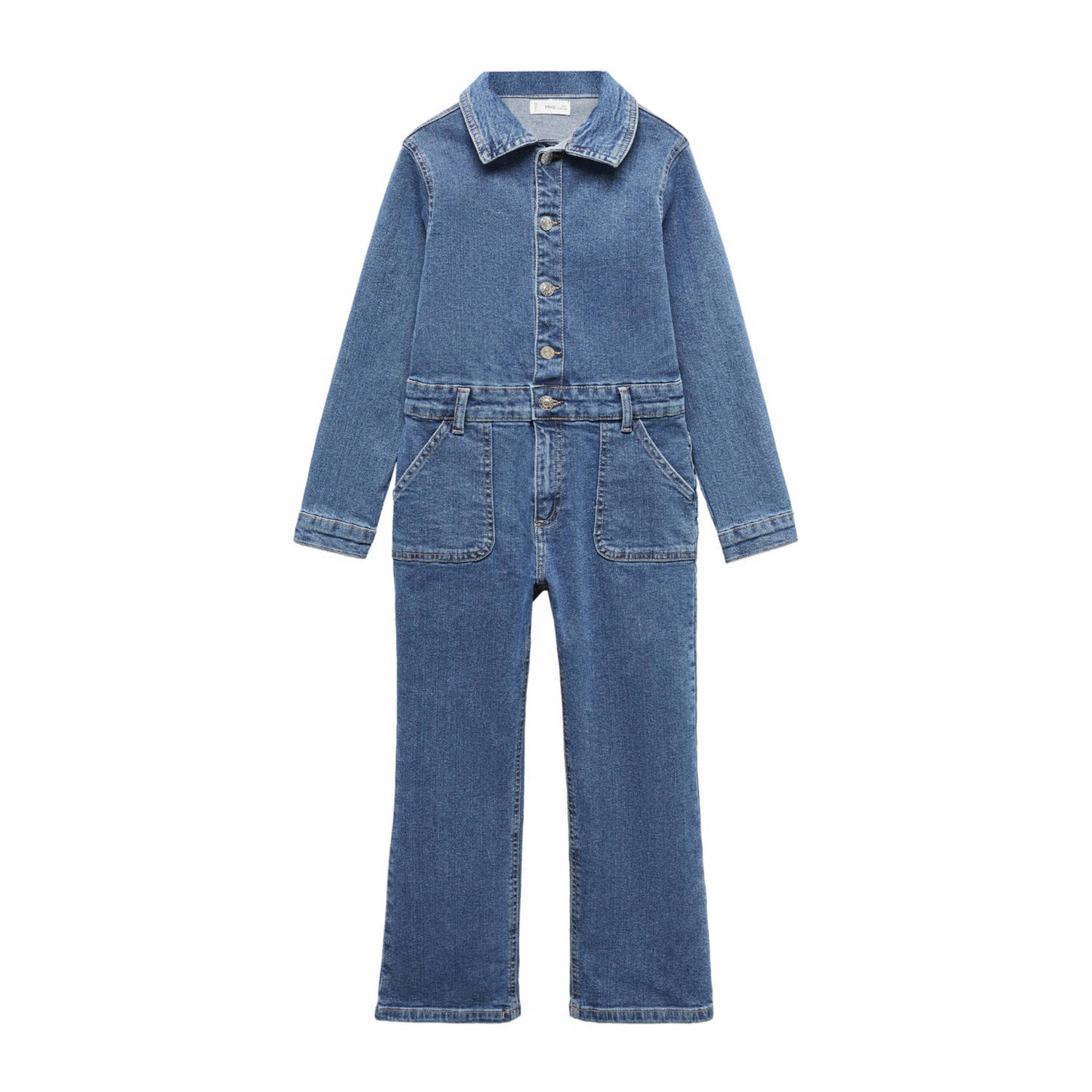 Mango Kids jumpsuit medium blue denim Blauw Effen 122