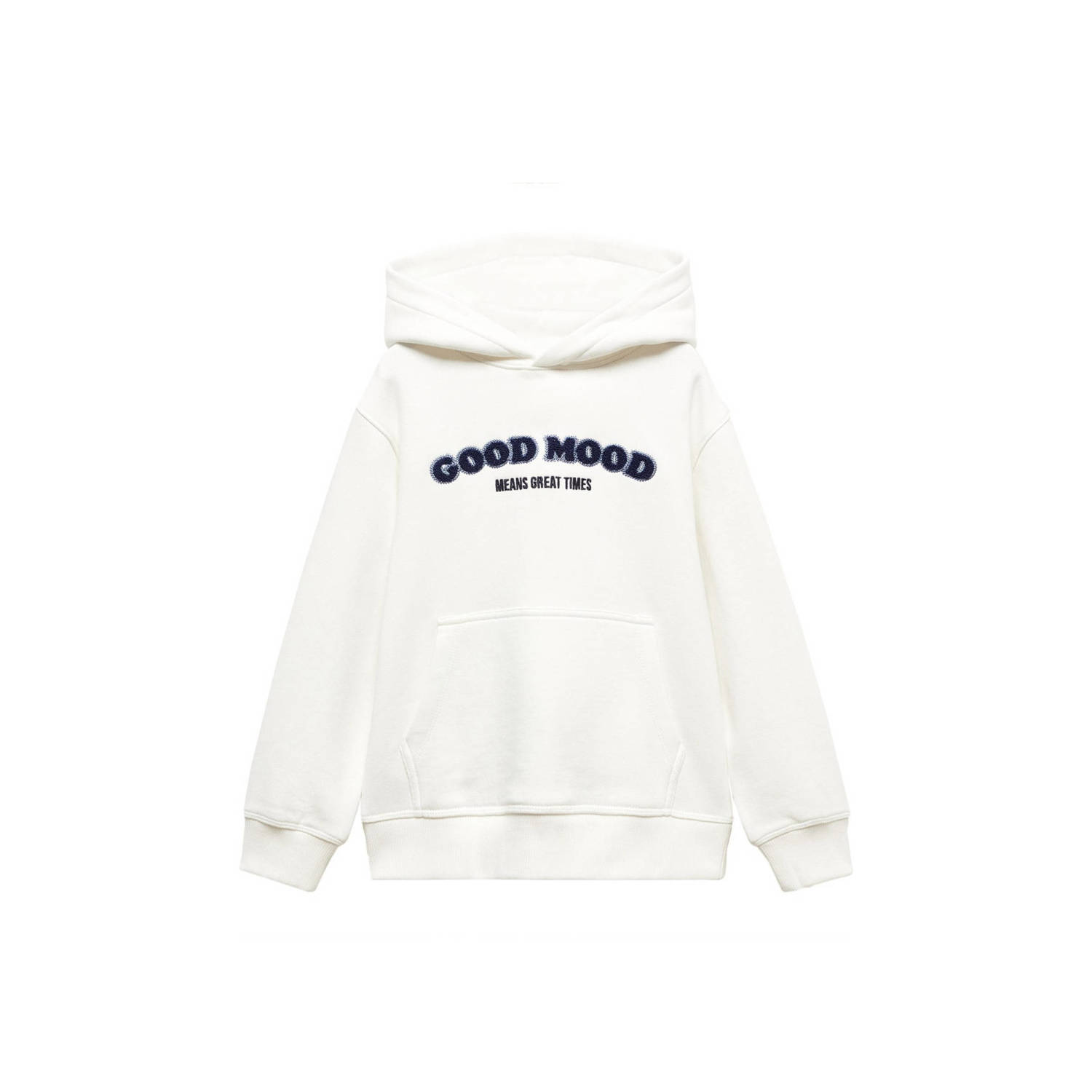 Mango Kids hoodie met tekst wit donkerblauw