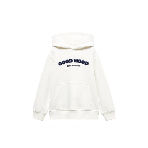 Mango Kids hoodie met tekst wit/donkerblauw