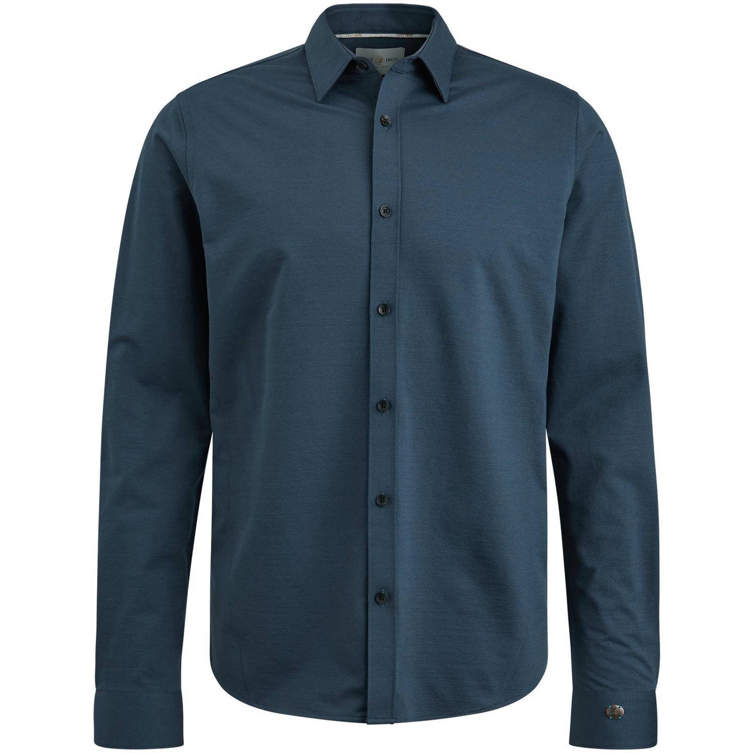 CAST IRON Heren Overhemden Long Sleeve Shirt Twill Jersey 2 Tone Blauw