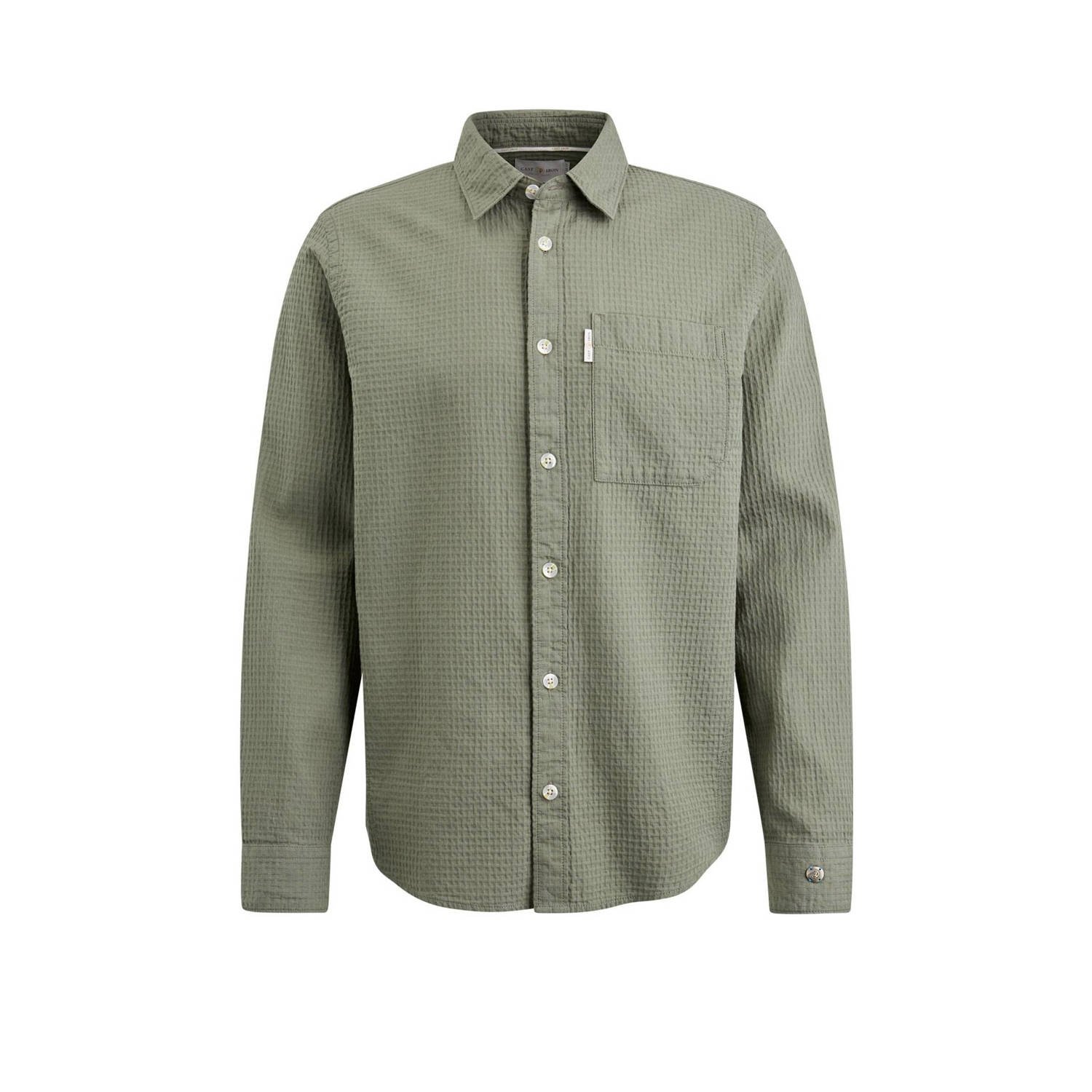 CAST IRON Heren Overhemden Long Sleeve Shirt Square Structure Regular Fit Groen