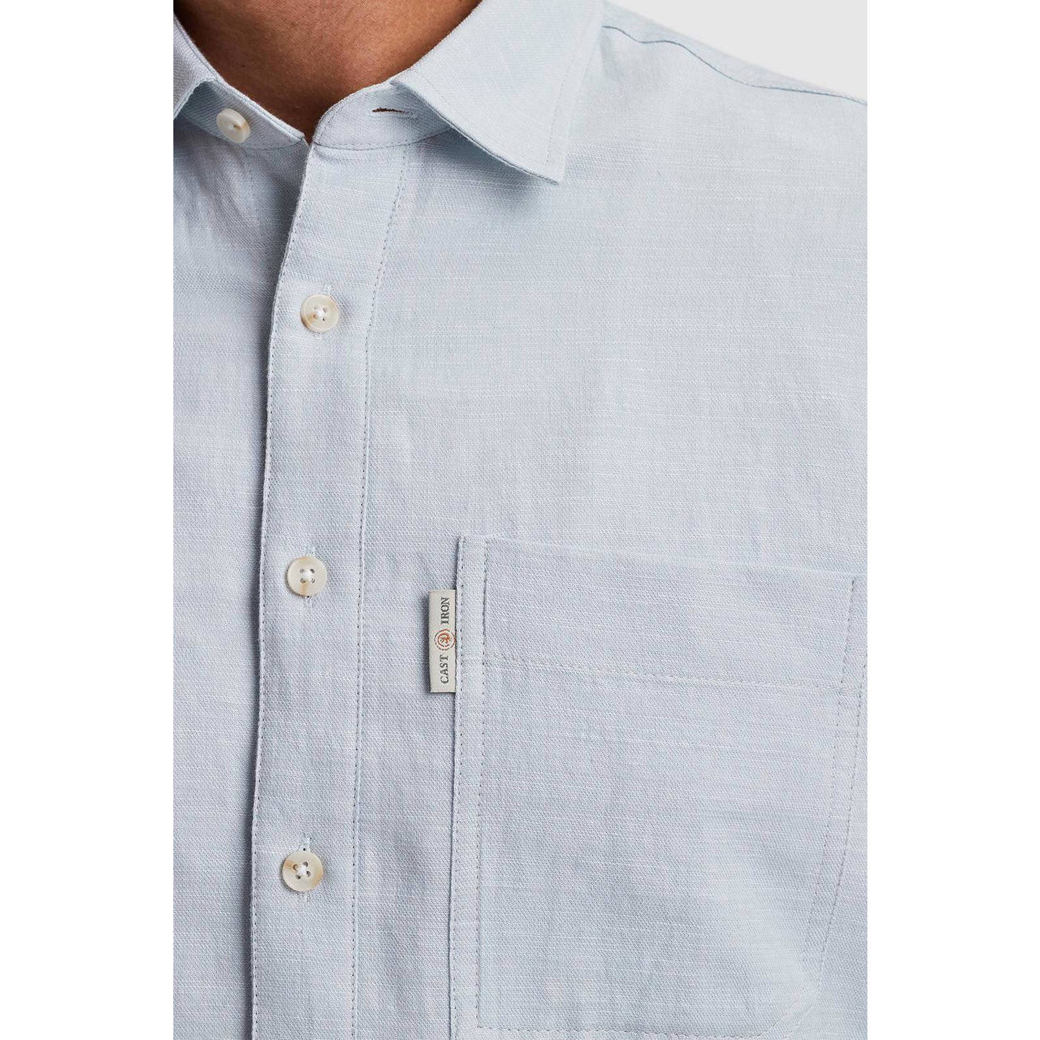 Cast Iron slim fit overhemd van linnen met logo blauw