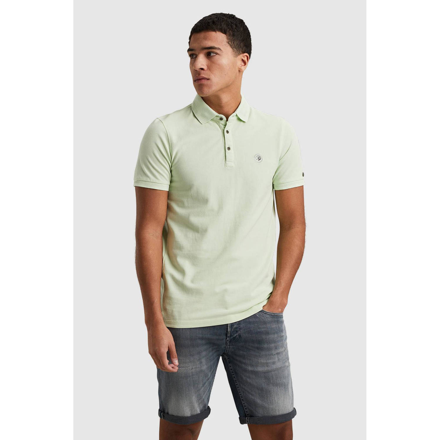 Cast Iron slim fit polo met logo lichtgroen