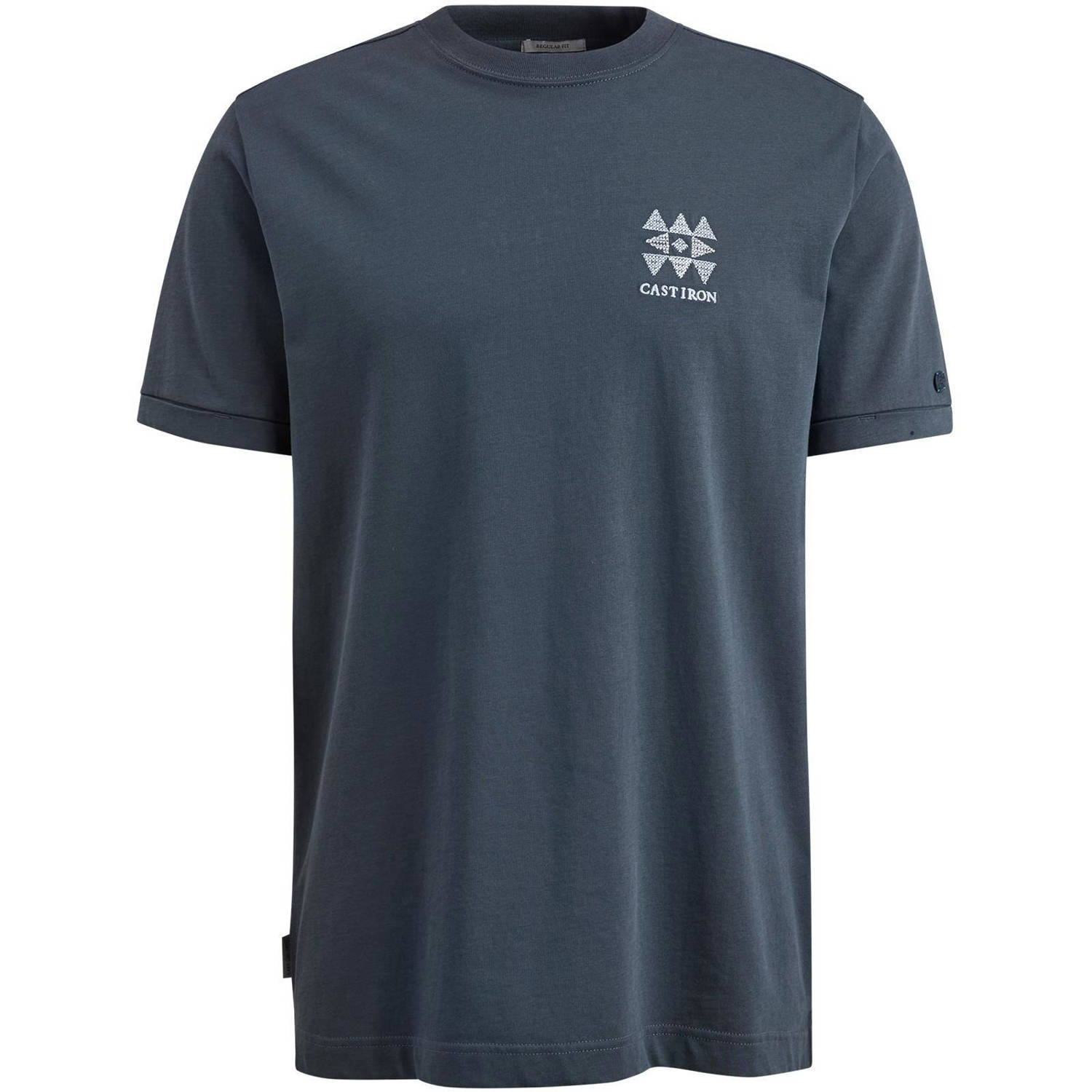 Cast Iron T-shirt met backprint en borduursels blauw
