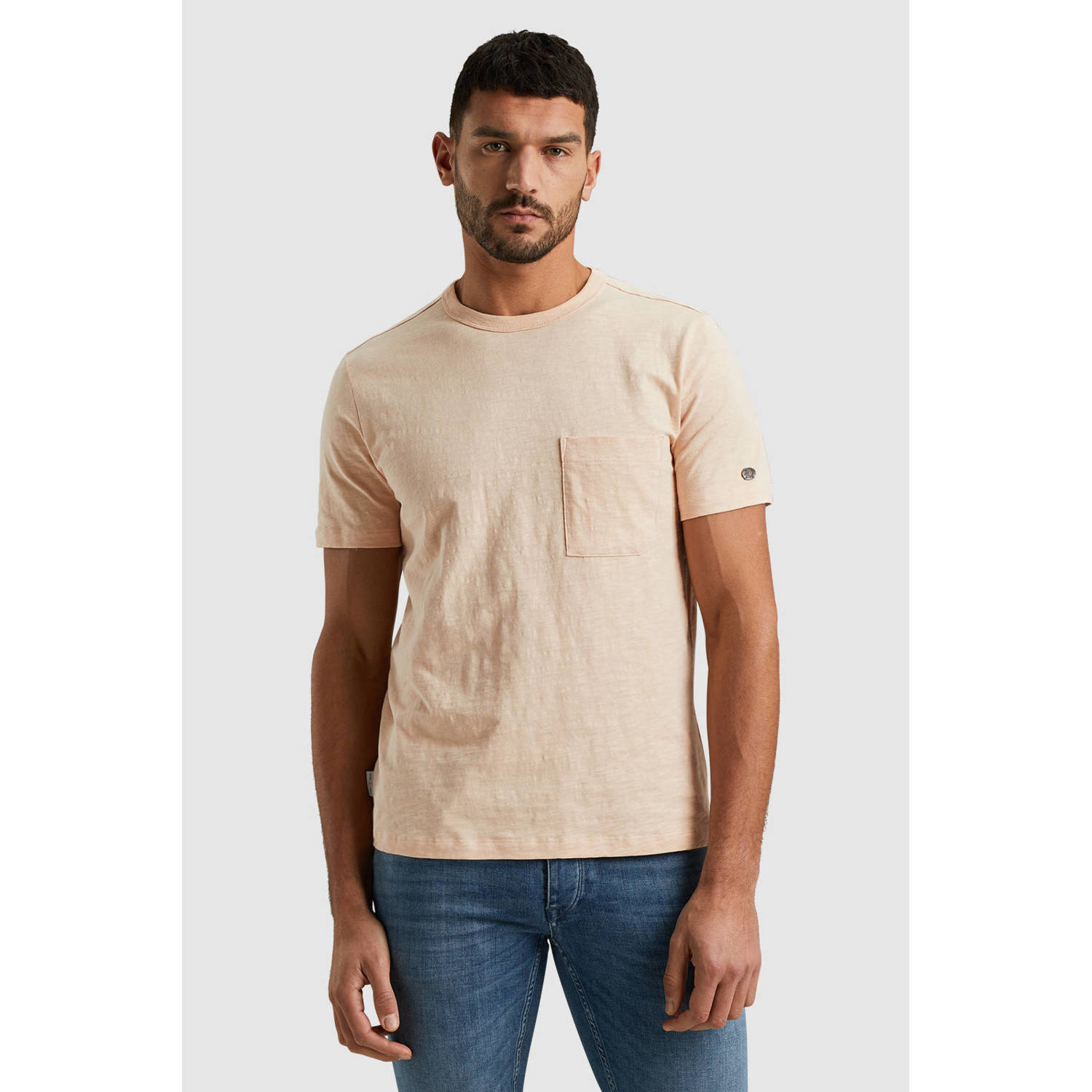 CAST IRON Heren Polo's & T-shirts Short Sleeve R-neck Regular Fit Cotton Slub Lichtroze