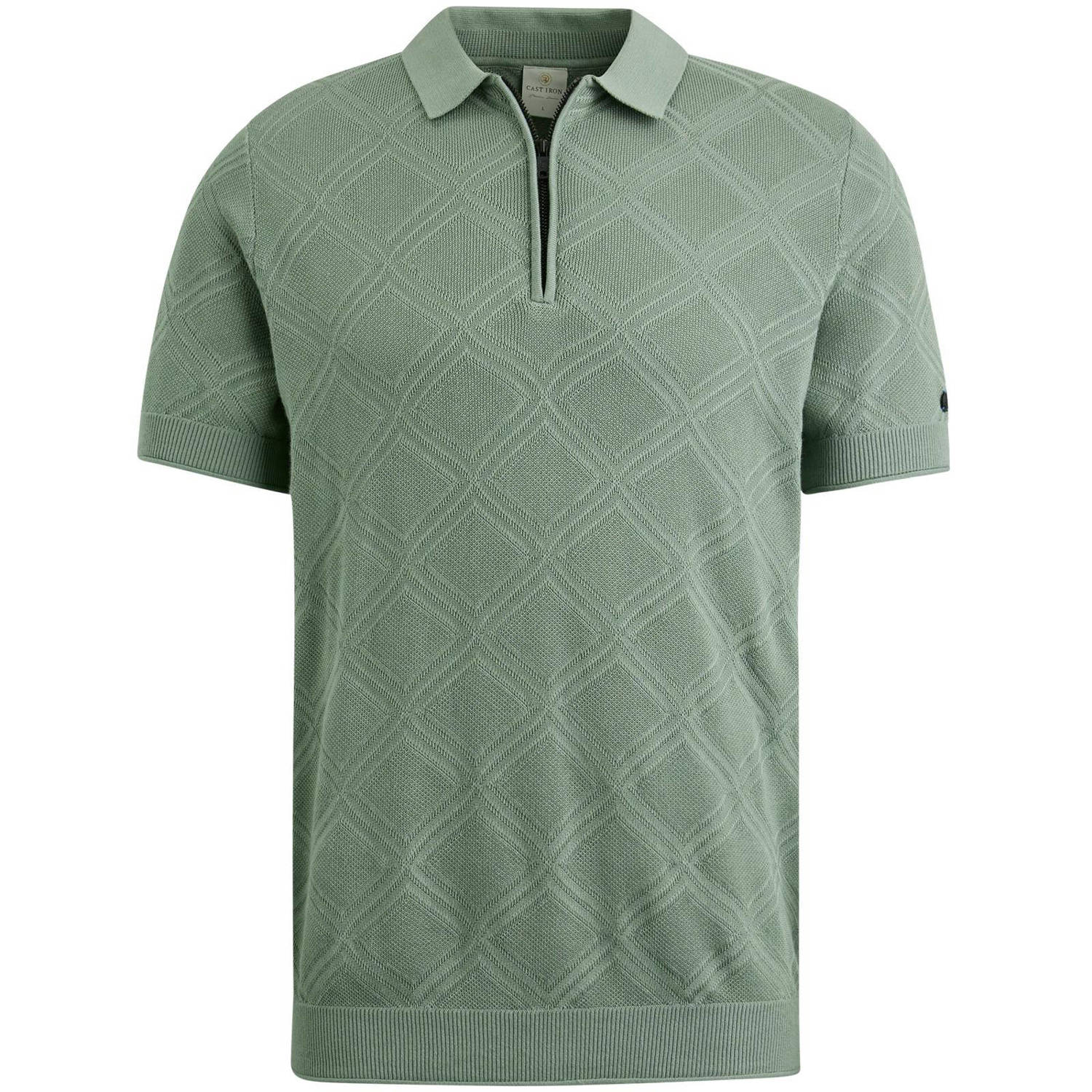 Cast Iron Knitted Half Zip Poloshirt Structuur Groen