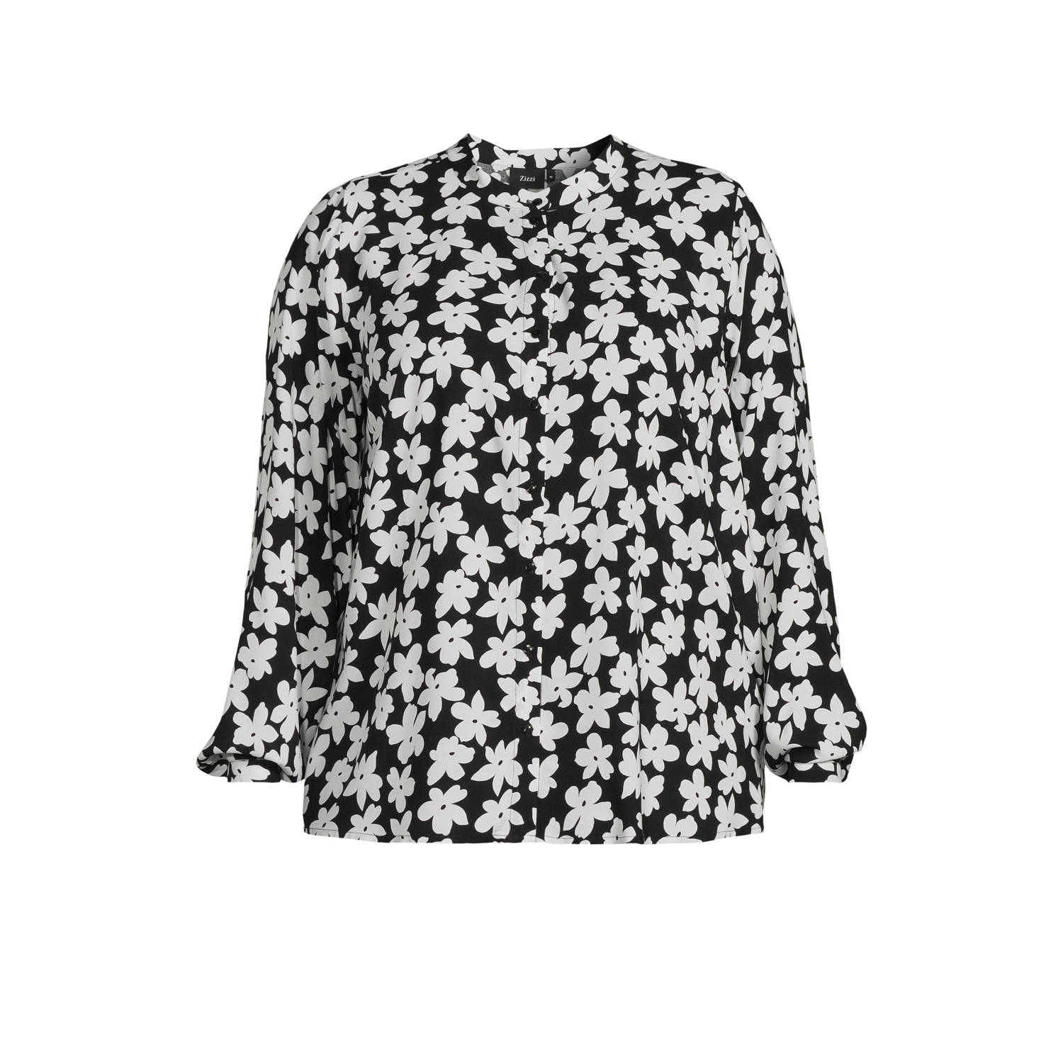 Zizzi gebloemde blouse zwart wit