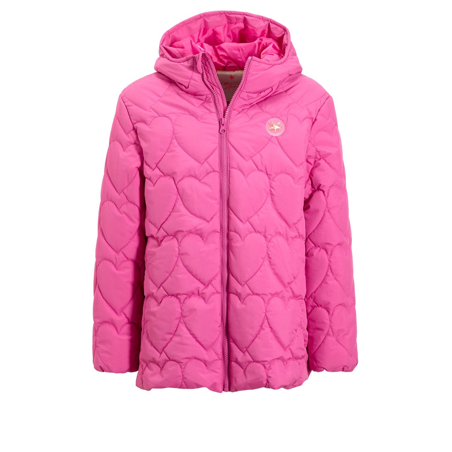 Orange Stars gewatteerde winterjas Rachael met hartjes roze