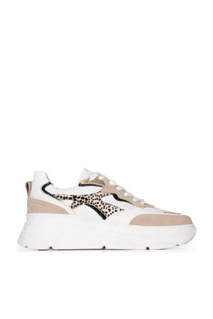 Jana chunky leren sneakers beige/wit