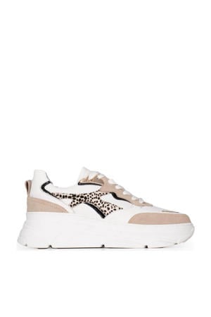 Jana chunky leren sneakers beige/wit